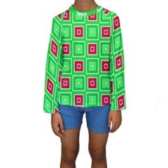 Green Red Squares Pattern     Kid s Long Sleeve Swimwear