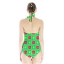 Green red squares pattern    Women s Halter One Piece Swimsuit View2