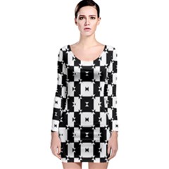 Black And White Check Long Sleeve Bodycon Dress