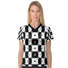 Black And White Check Women s V-neck Sport Mesh Tee