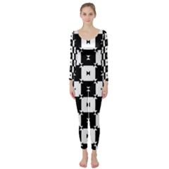 Black And White Check Long Sleeve Catsuit