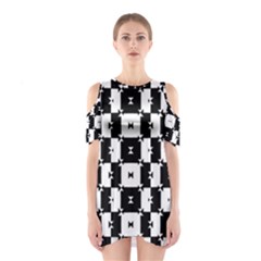 Black And White Check Cutout Shoulder Dress