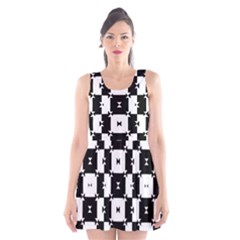 Black And White Check Scoop Neck Skater Dress by dflcprintsclothing