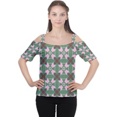 Pink brown flowers pattern     Women s Cutout Shoulder Tee