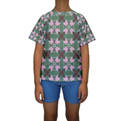 Pink Brown Flowers Pattern      Kid s Short Sleeve Swimwear