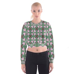 Pink brown flowers pattern       Women s Cropped Sweatshirt