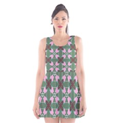 Pink Brown Flowers Pattern     Scoop Neck Skater Dress