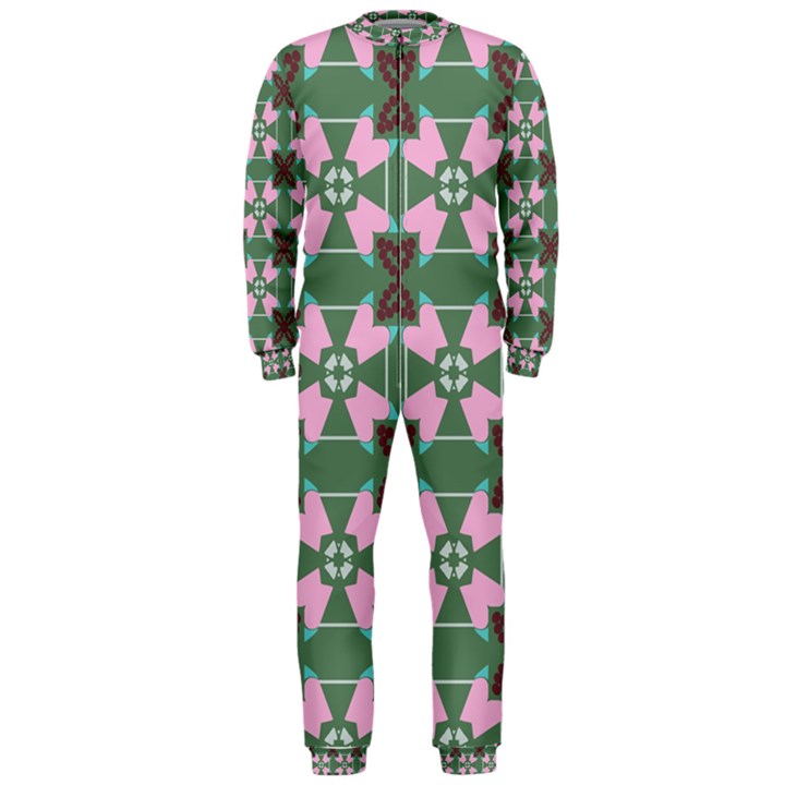 Pink brown flowers pattern     OnePiece Jumpsuit (Men)