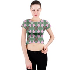 Pink Brown Flowers Pattern     Crew Neck Crop Top