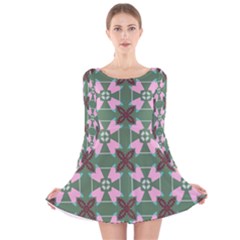 Pink brown flowers pattern     Long Sleeve Velvet Skater Dress