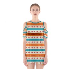 Rhombus And Stripes Pattern      Women s Cutout Shoulder Dress