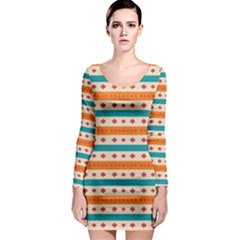 Rhombus And Stripes Pattern      Long Sleeve Bodycon Dress