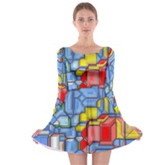 3d Shapes Long Sleeve Skater Dress