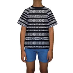 Alien Stripes Print Kid s Short Sleeve Swimwear