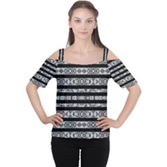 Alien Stripes Print Women s Cutout Shoulder Tee