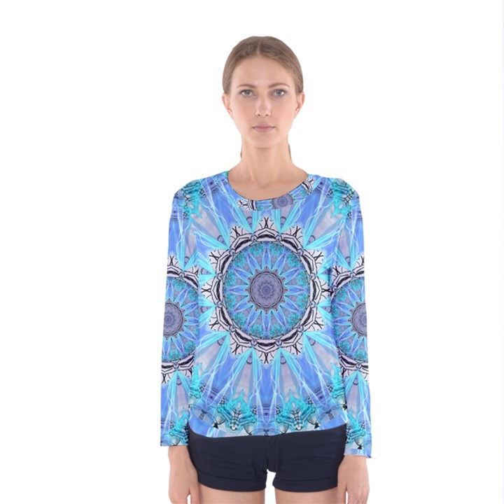 Sapphire Ice Flame, Light Bright Crystal Wheel Women s Long Sleeve Tee