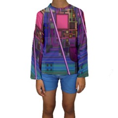 Jewel City, Radiant Rainbow Abstract Urban Kid s Long Sleeve Swimwear