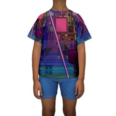 Jewel City, Radiant Rainbow Abstract Urban Kid s Short Sleeve Swimwear by DianeClancy