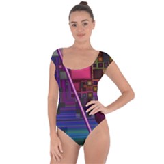 Jewel City, Radiant Rainbow Abstract Urban Short Sleeve Leotard (ladies) by DianeClancy