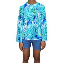 Blue Ice Crystals, Abstract Aqua Azure Cyan Kid s Long Sleeve Swimwear by DianeClancy