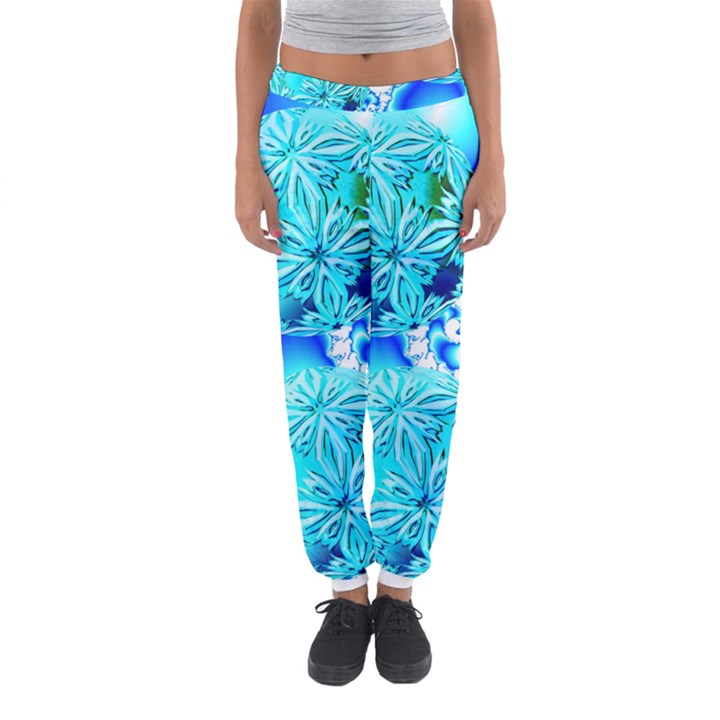 Blue Ice Crystals, Abstract Aqua Azure Cyan Women s Jogger Sweatpants