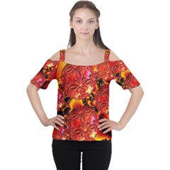  Flame Delights, Abstract Red Orange Women s Cutout Shoulder Tee