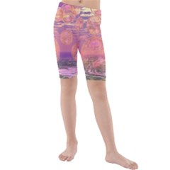 Glorious Skies, Abstract Pink And Yellow Dream Kid s Mid Length Swim Shorts by DianeClancy