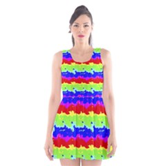 Colorful Abstract Collage Print Scoop Neck Skater Dress