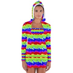 Colorful Abstract Collage Print Women s Long Sleeve Hooded T-shirt