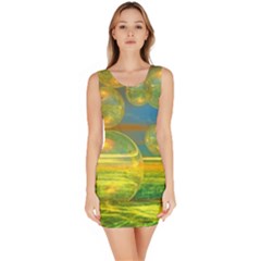 Golden Days, Abstract Yellow Azure Tranquility Sleeveless Bodycon Dress by DianeClancy