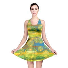 Golden Days, Abstract Yellow Azure Tranquility Reversible Skater Dress by DianeClancy