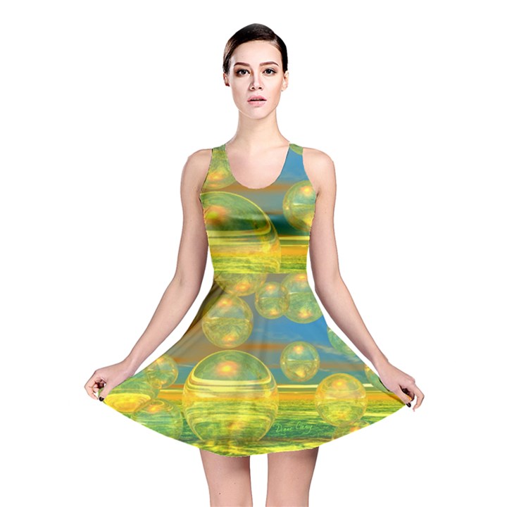 Golden Days, Abstract Yellow Azure Tranquility Reversible Skater Dress