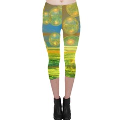 Golden Days, Abstract Yellow Azure Tranquility Capri Leggings  by DianeClancy