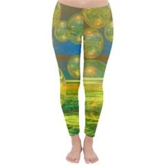 Golden Days, Abstract Yellow Azure Tranquility Winter Leggings  by DianeClancy