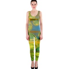 Golden Days, Abstract Yellow Azure Tranquility Onepiece Catsuit by DianeClancy