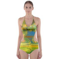 Golden Days, Abstract Yellow Azure Tranquility Cut-out One Piece Swimsuit