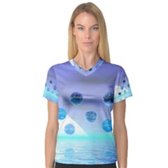 Moonlight Wonder, Abstract Journey To The Unknown Women s V-Neck Sport Mesh Tee