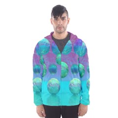 Ocean Dreams, Abstract Aqua Violet Ocean Fantasy Hooded Wind Breaker (men) by DianeClancy