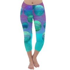 Ocean Dreams, Abstract Aqua Violet Ocean Fantasy Capri Winter Leggings  by DianeClancy