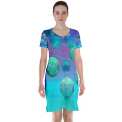 Ocean Dreams, Abstract Aqua Violet Ocean Fantasy Short Sleeve Nightdress by DianeClancy