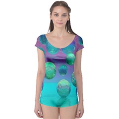 Ocean Dreams, Abstract Aqua Violet Ocean Fantasy Boyleg Leotard (ladies) by DianeClancy