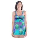 Ocean Dreams, Abstract Aqua Violet Ocean Fantasy Skater Dress Swimsuit View1