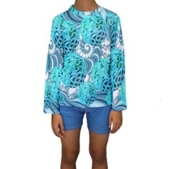 Teal Sea Forest, Abstract Underwater Ocean Kid s Long Sleeve Swimwear by DianeClancy