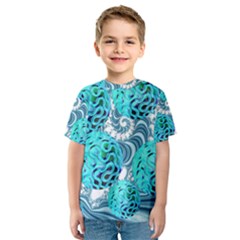 Teal Sea Forest, Abstract Underwater Ocean Kid s Sport Mesh Tee