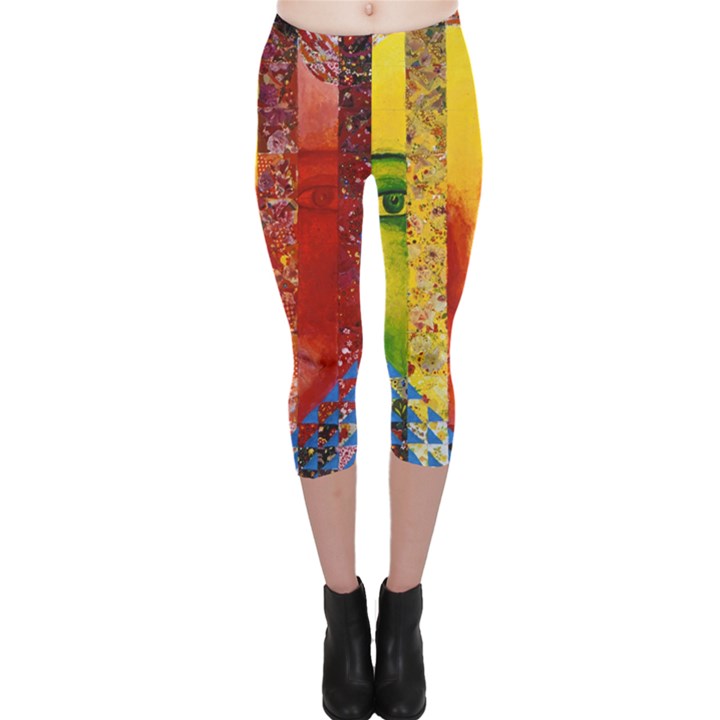 Conundrum I, Abstract Rainbow Woman Goddess  Capri Leggings 