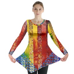 Conundrum I, Abstract Rainbow Woman Goddess  Long Sleeve Tunic  by DianeClancy