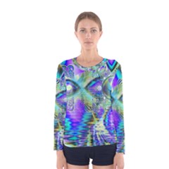 Abstract Peacock Celebration, Golden Violet Teal Women s Long Sleeve Tee