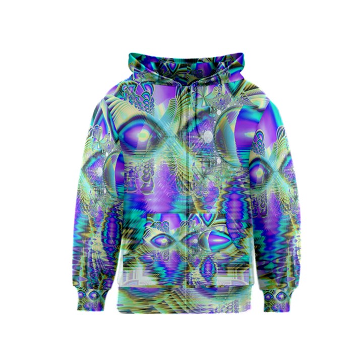 Abstract Peacock Celebration, Golden Violet Teal Kids  Zipper Hoodie