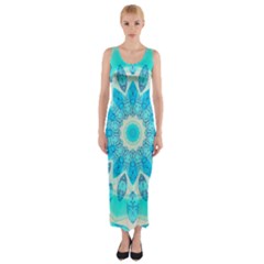 Blue Ice Goddess, Abstract Crystals Of Love Fitted Maxi Dress