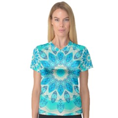 Blue Ice Goddess, Abstract Crystals Of Love Women s V-neck Sport Mesh Tee